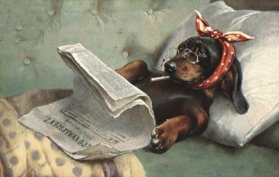 Dog Reading a Newspaper by French School